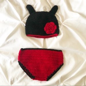Infant Ladybug hand-crocheted hat & diaper cover